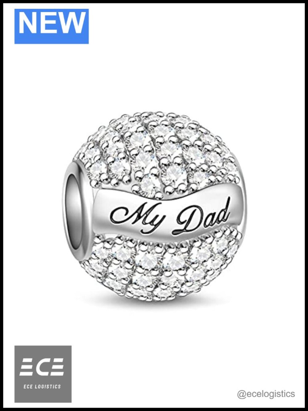 Sterling Silver Engraved Dad Hero Charm Bead for Bracelet Necklace
